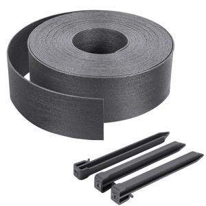 VOUNOT Bordure de Jardin en PE 20 mètres avec 12 Piquets d’ancrage Bordure de Gazon Flexible Bordurette de Pelouse Aspect Naturel Hauteur 8cm Epaisseur 3mm Gris