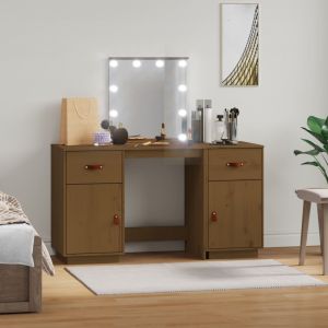 VidaXL Ensemble de coiffeuse avec LED Marron miel Bois de pin solide