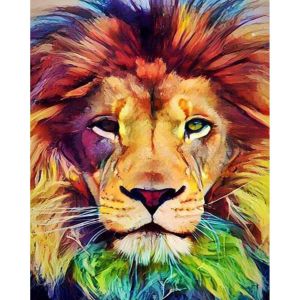 Peinture au num&eacute;ro : T&ecirc;te de lion en couleur - sans ch&acirc;ssis en bois