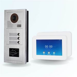 BT SECURITY Portier interphone vid&eacute;o modern 2 fils - 2 appartements - 2 &eacute;crans tactiles connect&eacute;s 7" blanc - avec lecteur de badge
