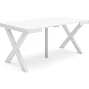 Skraut Home - Table console extensible, Console meuble, 160, Pour 8 personnes, Pieds bois massif, Style moderne, Blanc