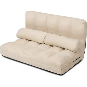Canapé Convertible 2 Places GIANTEX 113 x 180 CM Dossier Réglable à 6 Positions Housse en Suède Détachable,2 Oreillers Beige