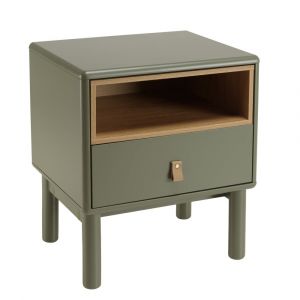 Macabane ETHAN - Chevet vert 1 tiroir et 1 niche en bois naturel