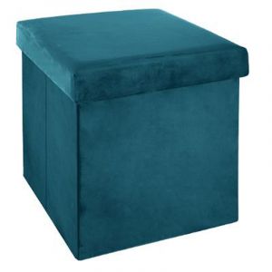 Image de Atmosphera Pouf Pliant en Velours "Trend Tess" 38cm Bleu Canard