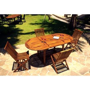 Image de Wood-en-stock Table de jardin en teck huilé avec 4 chaises