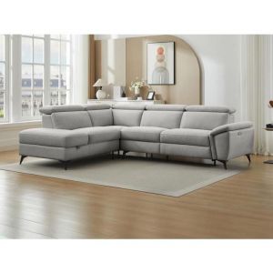 Vente-unique - Canapé d'angle gauche relax électrique en tissu chiné gris clair cadilo