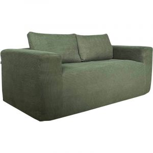Oviala Canapé 2 places en tissu côtelé avec coussins vert