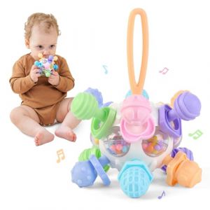 SUPERBE BEBE Jouet Montessori Bébé Jouet De Dentition Sensoriel -Anneau De Dentition en Silicone-Hochet Bébé -Jouet Éducatif en Forme De Balle- Jeu D'éveil - Jeu Développement bébé-Cadeau Naissance