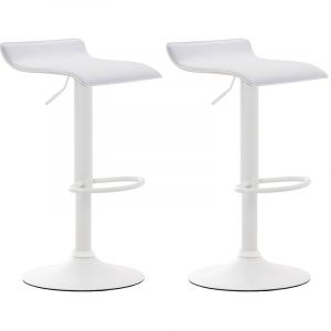 CLP Lot de 2 tabourets de bar Dyn V2 Similicuir, Blanc /Blanc