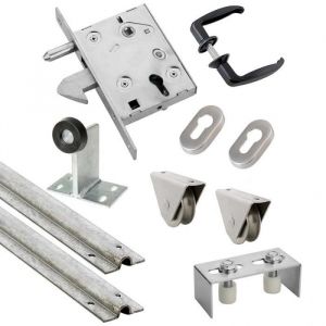 Kit complet portail coulissant roue acier gorge u en applique Ø80x20mm + rail 6m Estebro