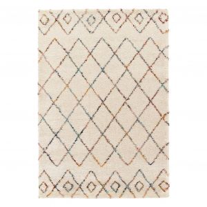 Tapis intérieur shaggy. poils longs. style berbère. crème et multicolore 160 x 230 cm