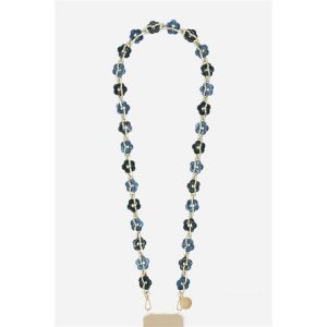 Chaîne de téléphone Cassy fleurs bleues et noires 120 cm
