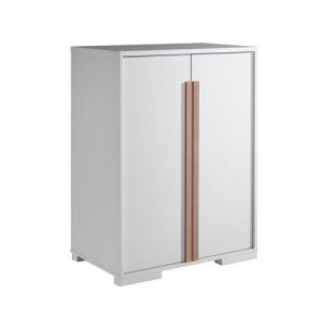 NASH WHITE - Armoire Basse 2 Portes Blanc et Bois - Altobuy