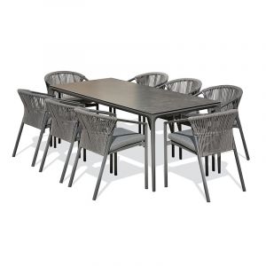 Remarquable Ensemble repas jardin 8 places en céramique - Gris anthracite