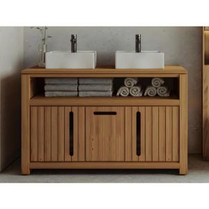 Meuble sous vasque en teck clair - 120 cm - SARATOK