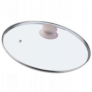 Couvercle en Verre avec Poign&eacute;e en Silicone et Anneau de Ventilation, Accessoire de Cuisine pour Po&ecirc;les, Marmites et Sauteuses (Beige, 26 cm) - Kadax