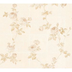Image de Homemaison Papier Peint "Rosier Grimpant" sur Fond Graphique Beige Nacre 10 ml x 0,53 m