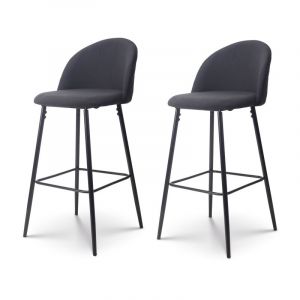 Kosmi Lot de 2 tabourets de bar lili noirs rembourrés et pieds en métal noir - Hauteur 65 cm