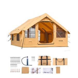 Tente de Camping Gonflable-VEVOR-4 x 3 x 22 m-pour 5 à 8 Personnes avec Pompe à Main 2 Puits de Lumière