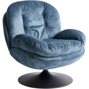 Beliani Fauteuil Pivotant Vintage en Velours avec Assise Rembourré Base Simple Bleu Foncé Nolvik