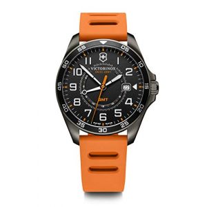 Image de Victorinox FieldForce Sport GMT Montre pour Homme de Fabrication Suisse en Noir avec Bracelet en Silicone Orange 241897
