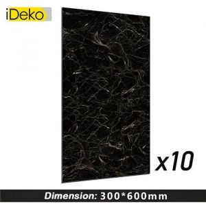 Ideko 10 x Papier peint 3D Auto Adh&eacute;sif &agrave; Effet Carrelage c&eacute;ramique marbre Bricolage Cuisine salle de bain mural sol 30cmx60cm Noir