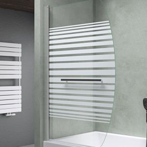Mai&mai - Pare-Baignoire 90x140cm 1 Volet Paroi de Douche pour Baignoire en Verre esg avec Bandes Opaques et Revêtement nano Easy Clean C112S