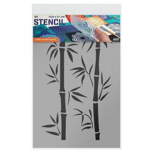 Pochoir A5 - QBIX - Motif Branches de bambou - Plastique flexible - R&eacute;utilisable - 2 motifs