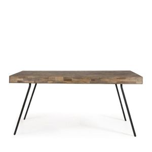 DRAWER SURI - Table à manger en teck recyclé 200x90cm - Métal / Bois foncé