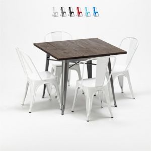 Image de Ahd Amazing Home Design Ensemble table carr&eacute;e et chaises en m&eacute;tal design Tolix industrial Jamaica, Couleur: Blanc