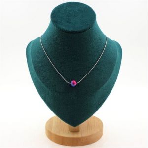 Collier 1 perle Agate veines de Dragon fuchsia et bleu 8 mm chaîne inox - A Bijoux