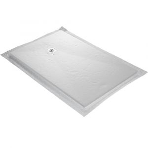 Receveur de douche en résine imitation ardoise - blanc + natte étanche + siphon 360° - 70 x 70 cm