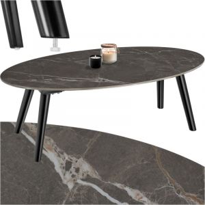 TecTake Table basse ovale Acerra, effet marbre 100x50x34,5 cm - basse, table d'appoint, de canapé