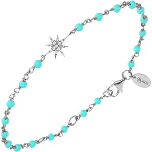 Bracelet Argent Rhodié Étoile Zirconium Blanc Et Pierres Amazonite