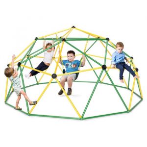 Dôme d'escalade de 305cm Enfant avec Balançoire, Cage d'escalade en Métal avec Structure Stable, Charge 363 kg, pour 4 Enfants de 3-12 Ans, Vert