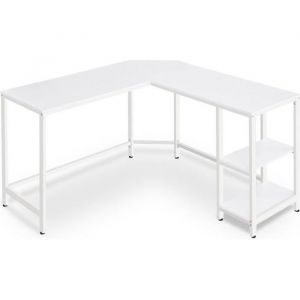 Bureau d'angle avec &eacute;tag&egrave;res effet bois blanc