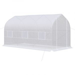 Outsunny Serre tunnel de jardin - 8 m&sup2; - avec 2 portes et 6 fen&ecirc;tres - b&acirc;che PE 140g/m&sup2; - 400 x 200 x 200 cm - blanc