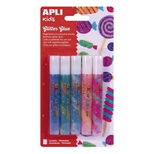 APLI 17611 - 5 tubes de 13 g de colle à paillettes arc-en-ciel, coloris assortis (5)