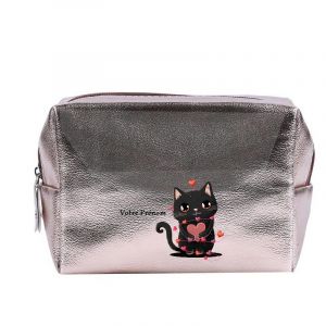 Grande trousse et pochette de maquillage Rose gold Taperso avec motif Chat noir personnalisee