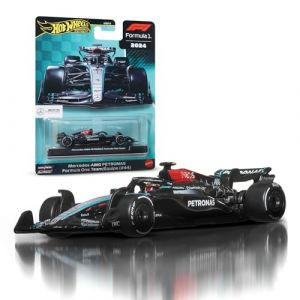 Mattel V&eacute;hicules Formule 1 Mercedes-AMG PETRONAS Formula One Team W15 en m&eacute;tal moul&eacute; &agrave; l&rsquo;&eacute;chelle 1/64 &agrave; collectionner avec pneus Real Riders, carrosserie et ch&acirc;ssis en m&eacute;tal