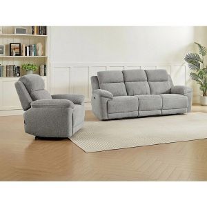 Canap&eacute; 3 places et fauteuil relax &eacute;lectrique en tissu chin&eacute; gris KELUNO