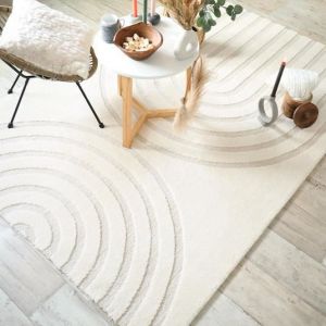 D&eacute;coweb Tapis standard int&eacute;rieur - Tapis de salon - N&eacute;o Circle - Courbe &eacute;cru et cr&egrave;me - 160 x 230 cm