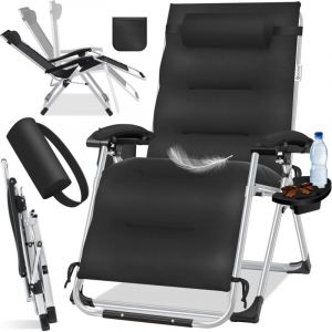 Chaise longue de jardin, résistante aux intempéries, charge maximale 200kg, dossier réglable avec coussin pour la nuque, porte-boisson et coussin