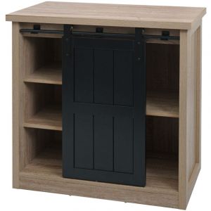 Décoshop26 Commode avec porte coulissante et 5 compartiments aspect bois métal industriel 84x80x40 cm couleur naturelle 040006500