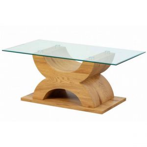 Pegane Table basse en bois chêne sauvage et verre - L.110 x H.45 x P.60 cm -