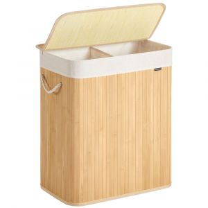Songmics Panier à linge 100 l 2 compartiments couvercle pliable couleur boisée