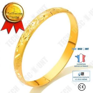 Bracelet Femme - Gourmette - Zircon Aaa - Plaqué Or - Motif Gravé - Simple Et Sophistiqué