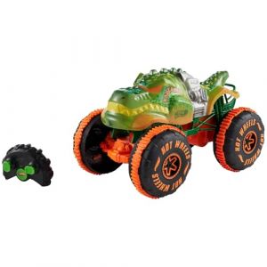 Mattel Monster Truck Véhicule Rageasaur radiocommandé à l’échelle 1/15 avec pneus crantés pour Une Meilleure adhérence Tout-Terrain et des Cascades sur Deux Roues, JBH03