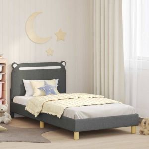 VidaXL Cadre de lit moderne avec t&ecirc;te de lit - Gris fonc&eacute; - 90x200 cm - Bois ding&eacute;nierie - Tissu