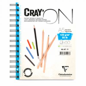 Clairefontaine 975023C - Carnet spiralé de 50 feuilles Cray'ON A5 120 g/m², extra blanc, microperforé